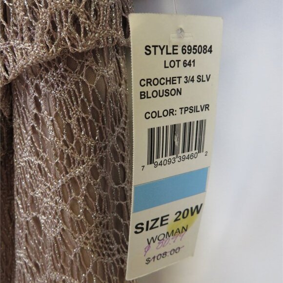 S.L. Fashions NWT Taupe Gold Crochet Blouson Fringe Hem Cocktail Dress, Size 20W - Picture 8 of 9